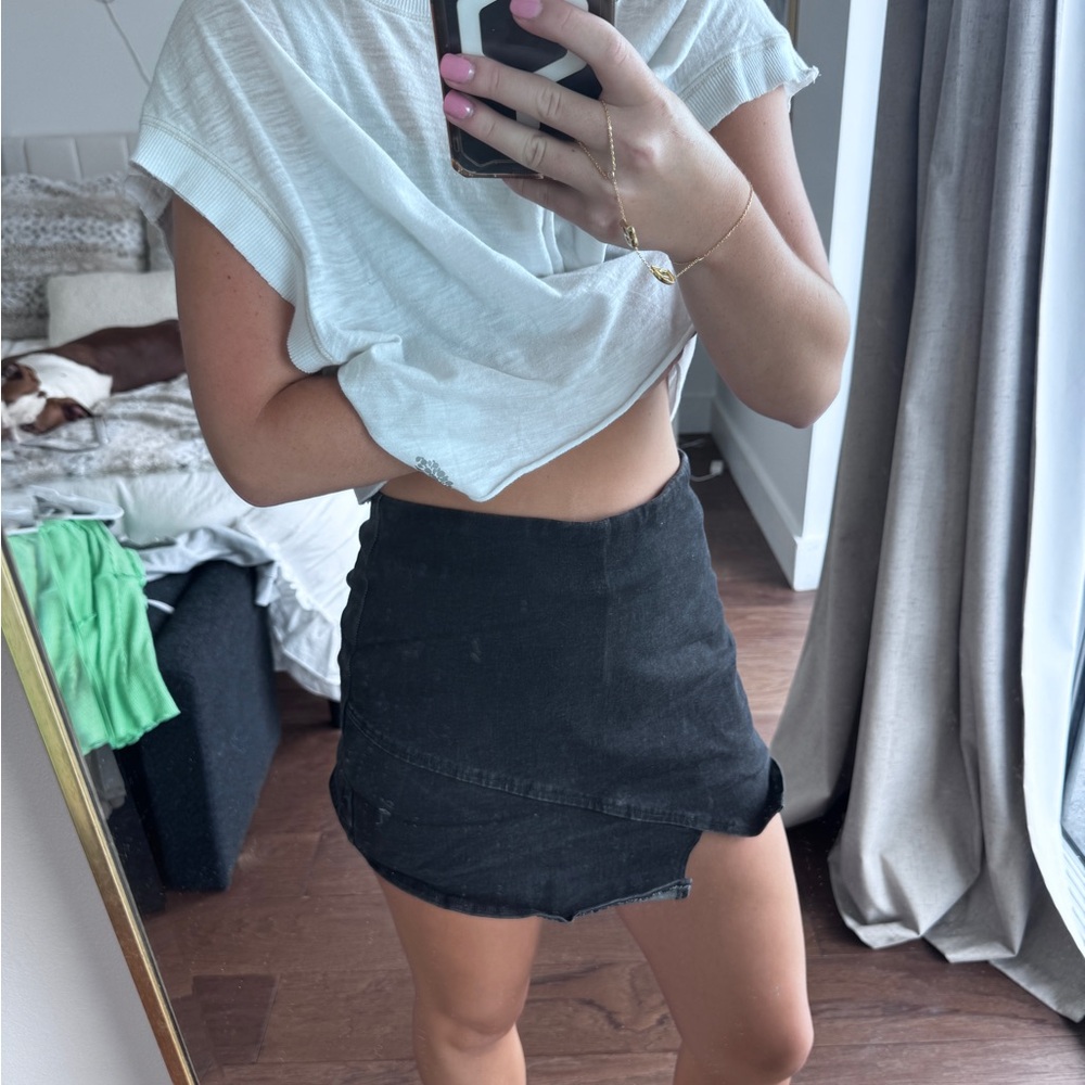 Black Denim Mini Skort